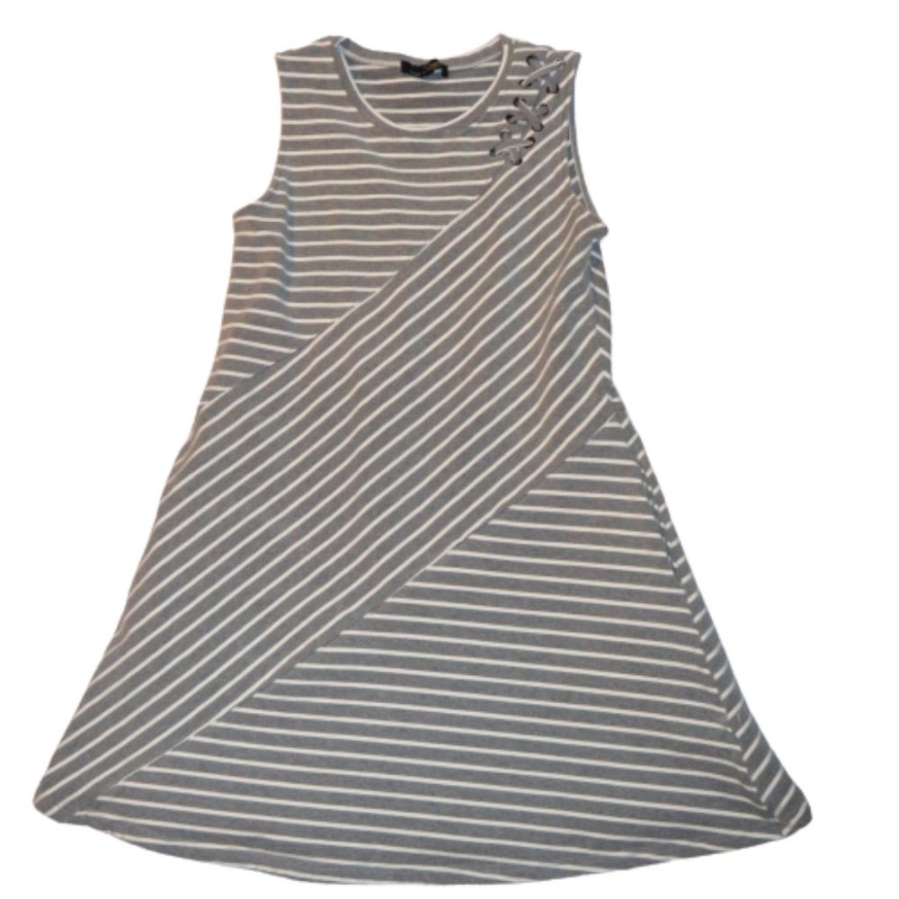 Suzanne Betro Lacing Nautical Striped Mini Fit & Flare Sleeveless dress